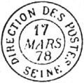 Timbre  date au type 15 avec mention : DIRECTION DES POSTES / 