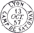 Timbre à date au type 15 avec mention : CAMP DE SATONAY /