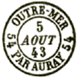 Timbre à date au type 15 avec mention OUTRE-MER et numéro de département /