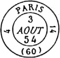 Timbre à date avec indication de la route /