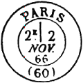 Timbre à date au type 17 avec mention : PARIS (60) /