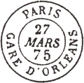 Timbre à date au type 15 avec mention GARE et nom /