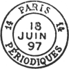 Timbre à date avec mention PARIS entouré de numéros et mention PERIODIQUES