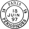 Timbre  date avec mention PARIS entour de numros et mention PERIODIQUES / 