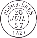 Timbre  date au type 15 avec mention PALAIS DE PLOMBIERE sans fleurons latraux