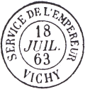 Timbre à date au type 15 avec mention : SERVICE DE L'EMPEREUR VICHY /