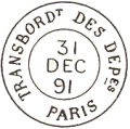 Timbre  date au type 15 avec mention : TRANSBORDt DES DEPes