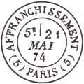 Timbre à date au type 17 avec mention : AFFRANCHISSEMENT / (x) PARIS (x) (x = numéro de 1 à 8) /