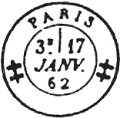 Timbre à date au type 17 avec mention : PARIS ++ ++ /
