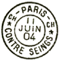 Timbre à date au type 84 centre plein avec mention CONTRE-SEINGS et lettres CH (Chargement) /