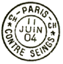 Timbre  date au type 84 centre plein avec mention CONTRE-SEINGS et lettres CH (Chargement)