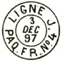 Timbre  date des lignes maritimes au type 84M cercle central plein avec ligne et paquebot / 