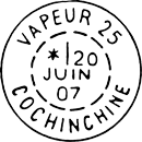 Timbre à date au type TYP-84M-TIR avec mention VAPEUR, numéro et COCHINCHINE /