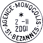 Timbre à date au type A9 avec mention : AGENCE - MONOCOLIS /