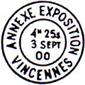 Timbre à date de l'exposition Universelle de 1900 avec mention : ANNEXE EXPOSITION VINCENNES /
