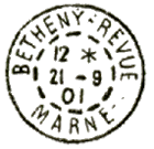 Timbre à date au type 01 avec mention BETHENY REVUE MARNE /
