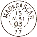 Timbre à date circulaire avec mention MADAGASCAR et numéro dans le bas /