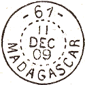 Timbre à date circulaire MADAGASCAR et numéro dans le haut /