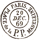 Timbre à date circulaire mention P.P. et bureau de quartier de Paris /