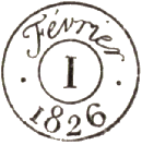 Timbre à date à deux cercles avec points /