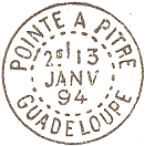 Timbre à date de 23 mm des colonies avec levée centre avec tirets et sans fleurons /
