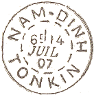 Timbre à date de 25 mm des colonies avec levée centre avec tirets sans fleurons /