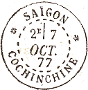 Timbre à date des colonies avec levé et centre avec tirets /