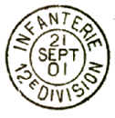 Timbre  date avec mention : INFANTERIE 12e DIVISION / 