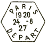 Timbre à date hexagonal au type E4 avec mention : DEPART /