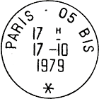 Timbre à date au type A9 avec mention : "PARIS - 05 BIS" / "*" / 