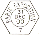 Timbre à date hexagonal de l'exposition Universelle de 1900 avec mention PARIS EXPOSITION et numéro /