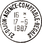 Timbre à date au type a8 avec département, ville et mention : AGENCE COMPTABLE REGale /