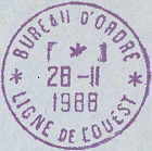 Timbre à date avec mention : BUREAU D'ORDRE LIGNE DE L'OUEST /