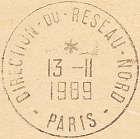 Timbre à date au type a8 avec mention : DIRECTION DU RESEAU NORD et ville /