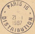 Timbre à date plastique avec mention : DISTRIBUTION
