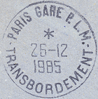 Timbre à date au type a8 avec mention : GARE PLM TRANSBORDEMENT /