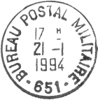 Timbre à date avec mention BUREAU POSTAL MILITAIRE et numéro de BPM /