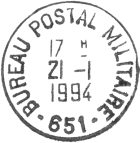 Timbre  date avec mention BUREAU POSTAL MILITAIRE et numro de BPM / 