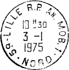 Timbre à date plastique au type A9 avec mention : AN. MOB. (Annexe Mobile) + numéro / Nom de dépatement /