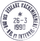 Timbre à date au type a8 avec mention : DIRECTION DES RESEAUX D'ACHEMINEMENT Nal ET INTERnal / 