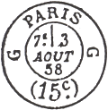 Timbre à date avec identification du bureau de quartier pour les lettres en port du de Paris à Paris /