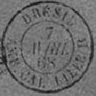Timbre à date au type 15 avec pays, mention AM ou AMB et nom de ville française /