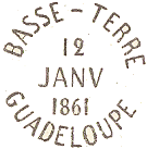 Timbre à date texte circulaire avec nom de ville et mention : GUADELOUPE /