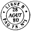 Timbre à date des lignes maritimes au type 15M avec étoiles et mention de la ligne et du paquebot /