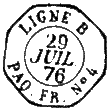 Timbre à date des lignes maritimes au type 15M-OCT avec mention de la ligne et du paquebot /