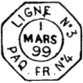 Timbre à date des lignes maritimes au type 84M-OCT avec mention de la ligne et du paquebot