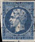 Oblitérations diverses sur 20c Napoléon III non dentelé