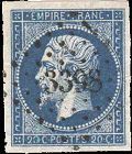 Oblitérations diverses sur 20c Napoléon III non dentelé