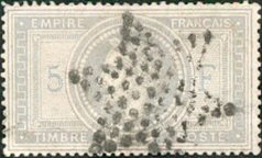 Oblitérations diverses sur 5Fr Napoléon III Lauré