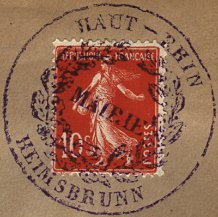 Timbre à date des bureaux de poste dans l'Alsace reconquise (1915)